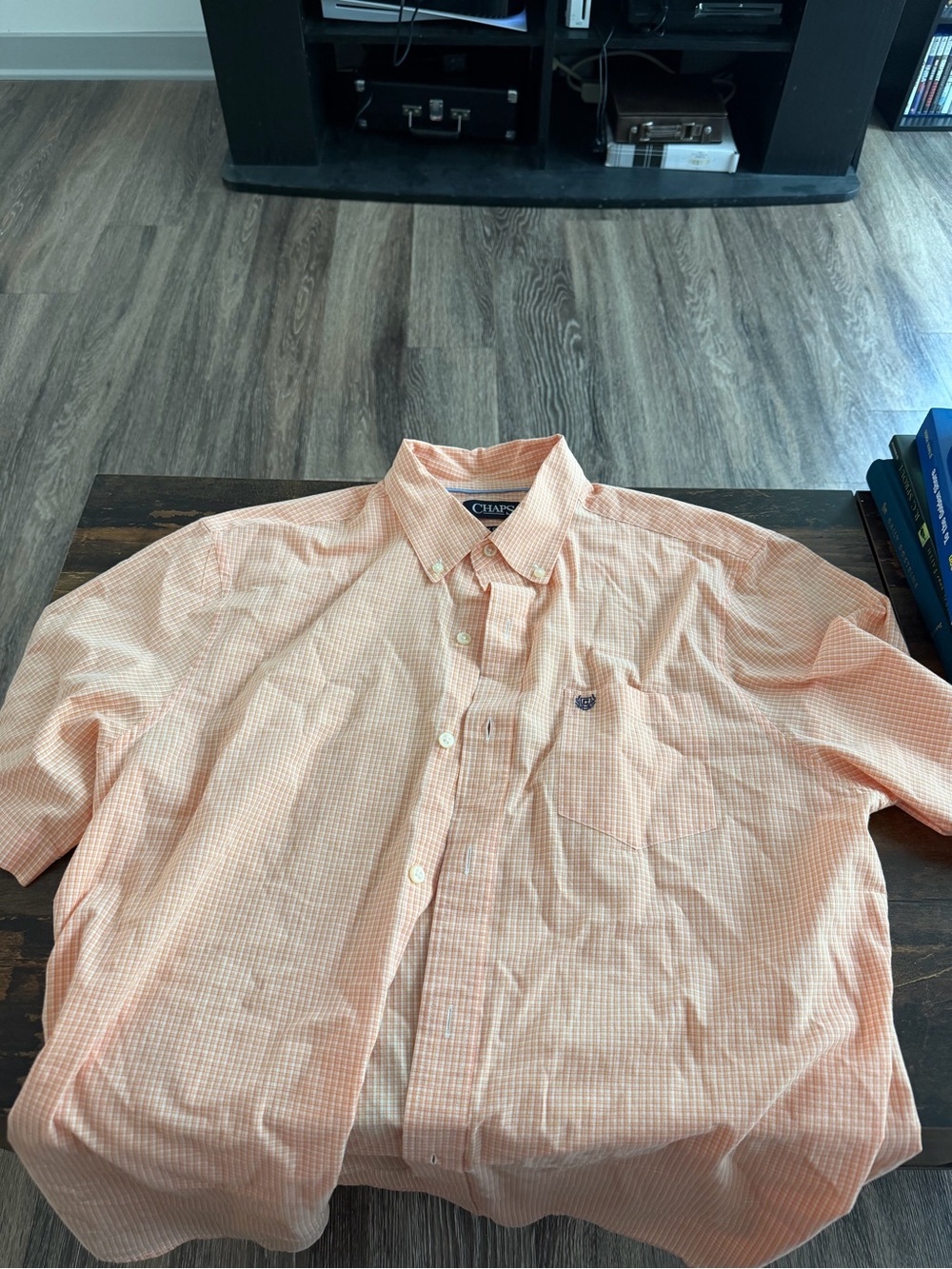 Chaps Men's Peach Check Short-Sleeve Button-Down Shirt